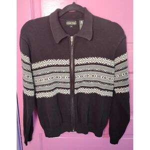 Vintage Medium Jeanne Pierre 100% Cotton Full Zip Black Sweater Nordic Style Ski